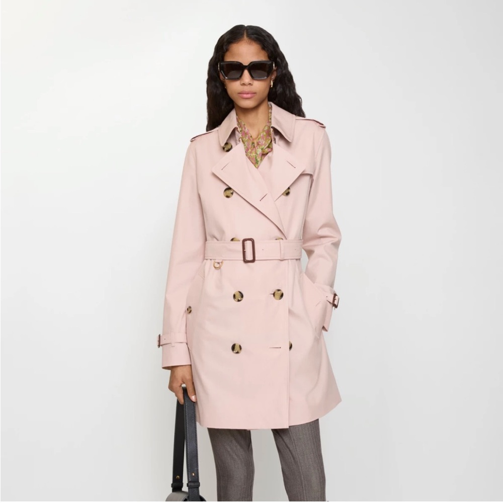 Burberry light pink Women's Leather Trim Cotton Gabardine Trench Coat